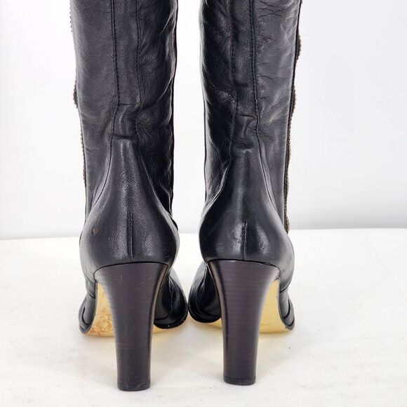 Juicy Couture Y2K Vintage Zipper Leather Black Tall Heeled Boots Size 7 RARE - Picture 11 of 12